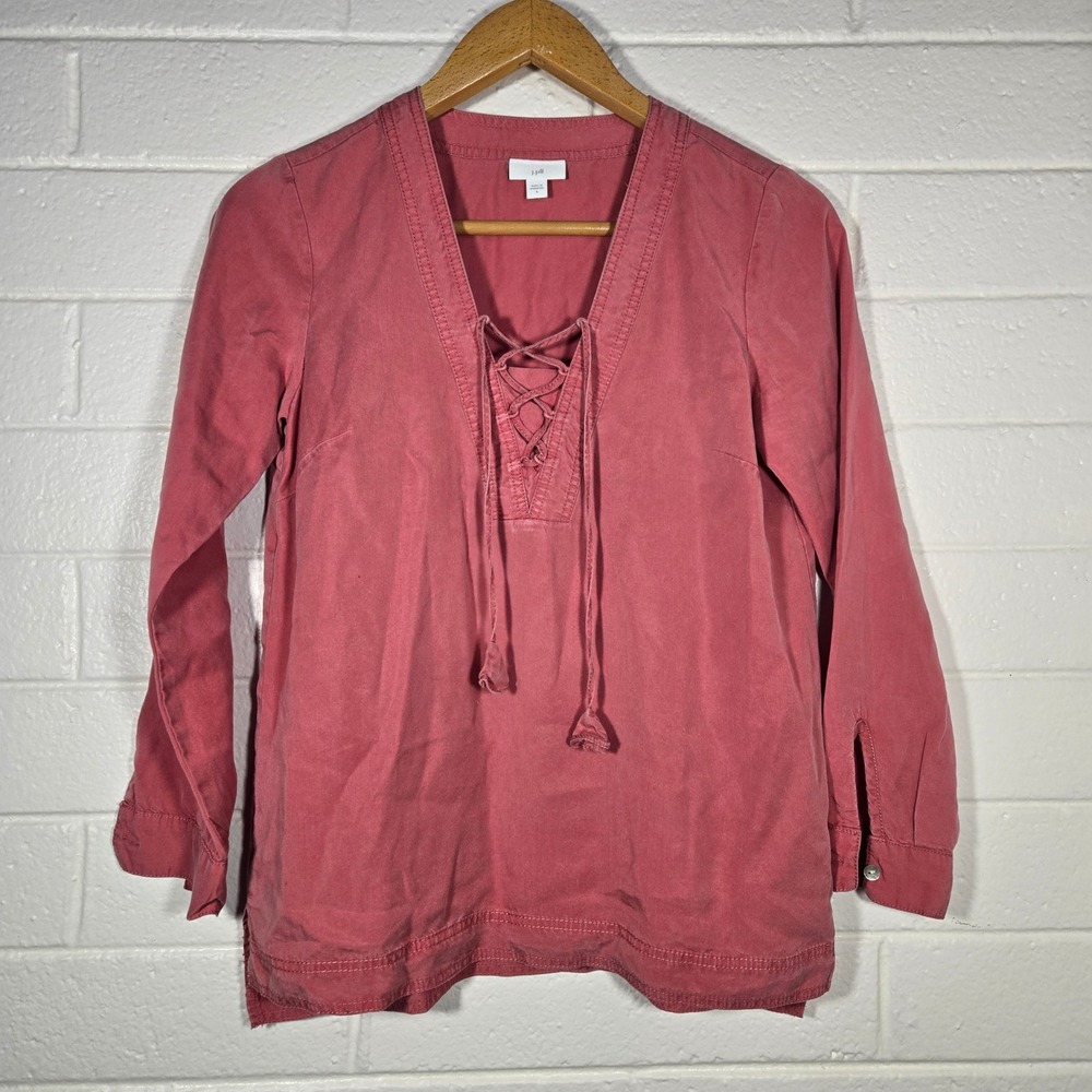 J Jill Small Tencel Lyocell Lace Up Tunic Top Blouse‎ Blush Pink Boho Minimalist